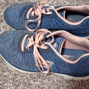 Blue sketchers with pink laces